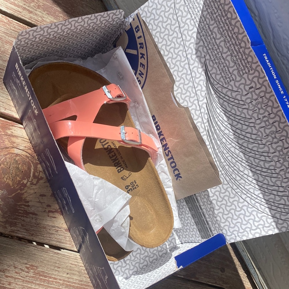 YAO BALANCE- patent coral peach Birkenstocks